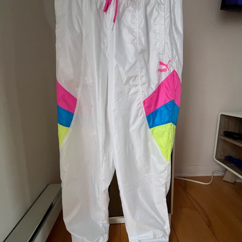 Puma White Track Pants with Neon Accents